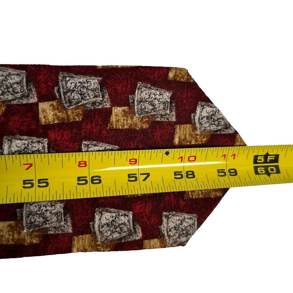 Villa Bolgheri‎ Mens Silk Necktie Red Gray Gold Yellow Print Tie Italy 100% Silk